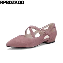 Обнаженный розовый дам Корейский женщин Остроконечные последний обувь Фарфор для обуви красивая Мэри Джейн плоские Мори девочка замша европейская отправка капель Мода последние весенняя осень крест ремешок