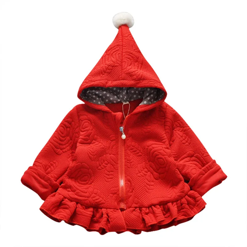 Платье для маленьких девочек милый осень-зима пушистыми помпончиками для детей куртка с капюшоном для детей, хлопковое теплое пальто M1