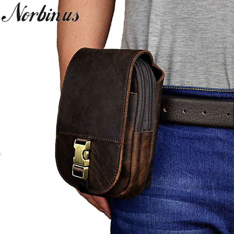 

Norbinus 2018 Fashion Men Waist Bag Genuine leather Fanny Packs Male Travel Waist Phone Pouch Hip Belt Bags Messenger Hook Bag