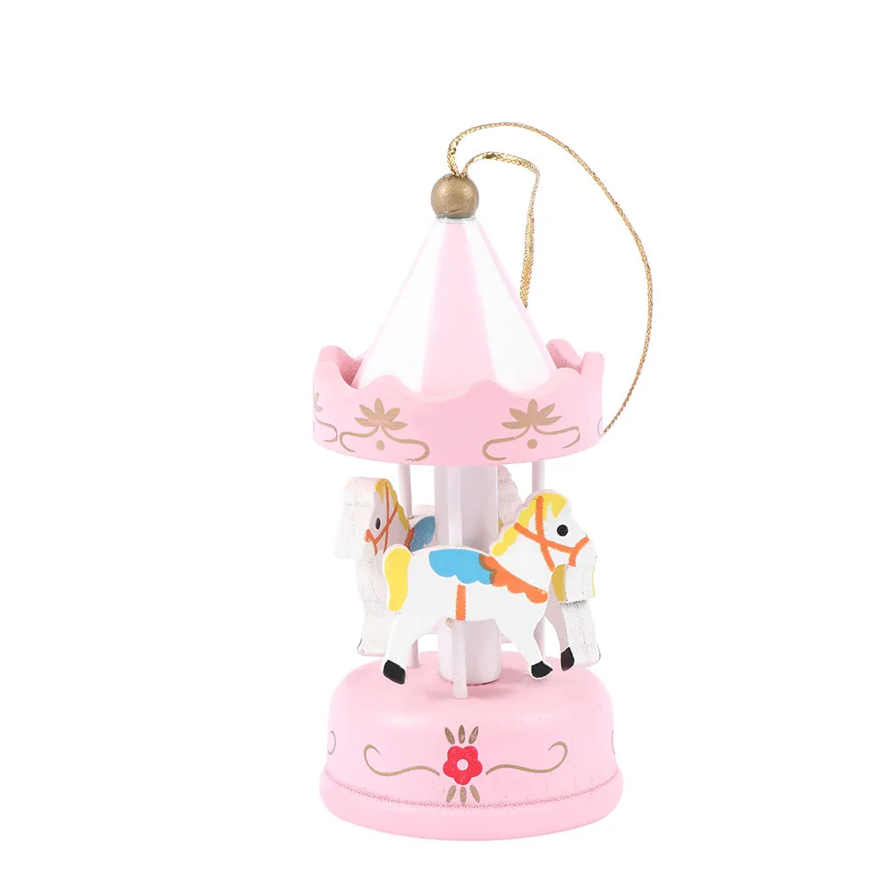 Mini Wood Carousel Pendant Kid Toys Gift Wooden Craft Ornaments Christmas Tree Decorations Desktop Home Ornaments 1pc - Цвет: Pink