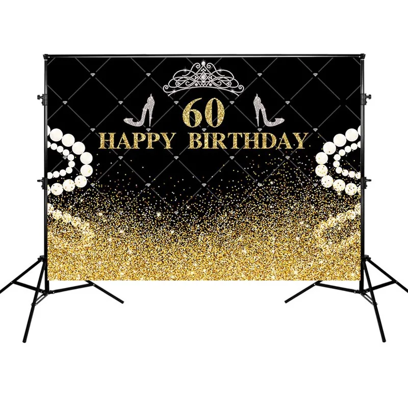 Happy 60th Birthday Party Photography Background Black And Golden