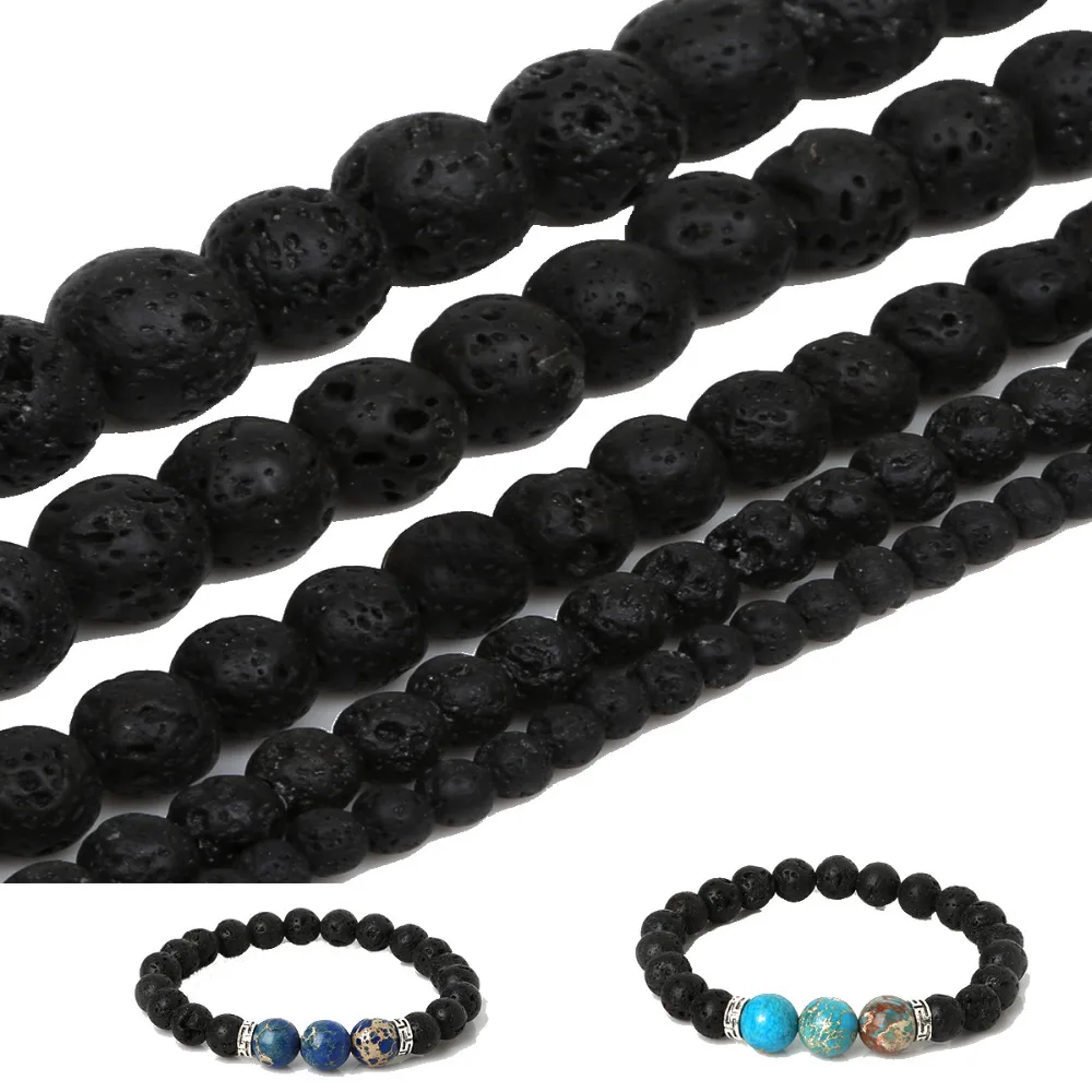 

Most Popular 4 6 8 10 12mm Matte Black Volcanic Lava Stone Round Beads Volcanic Beads For DIY Shape Beads For Jewelry Making