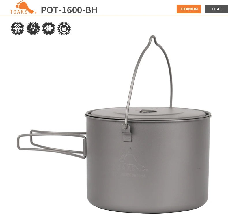 Panela de Titânio Toaks Ultraleve Titanium Camping Panelas Picnic Pendure Panela 1600ml 1.6l Pot 4 TOAKS 1.6L Ultraleve Titanium Pot Camping Panelas
