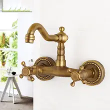 Antique Brass Double Handle Bathroom Faucet Swivel Spout Kitchen Mixer Faucets Hot And Cold Basin Sink Mixer Tap KD516 modern design antique brass open spout basin faucets fashion bathroom mixer vintage bathroom sink faucet