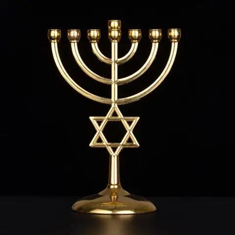 Синяя эмаль Menorah позолоченный 7 веток племен Израиля, джерузама - Цвет: Small