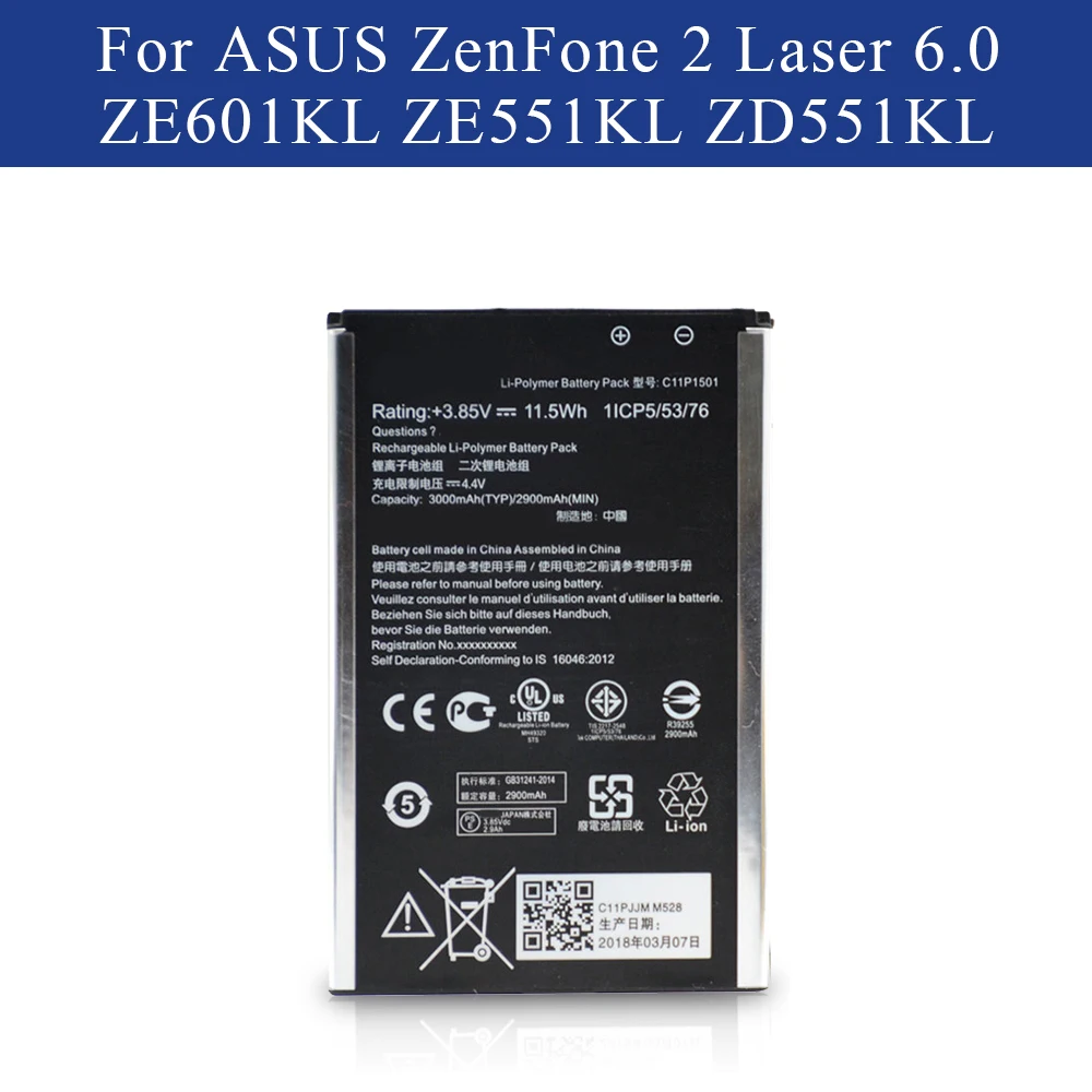 

Battery C11P1501 For ASUS ZenFone2 Laser 5.5"/6" zenfone selfie ZE550KL ZE601KL Z00LD Z011D ZD551KL Z00UD Best Quality Akku