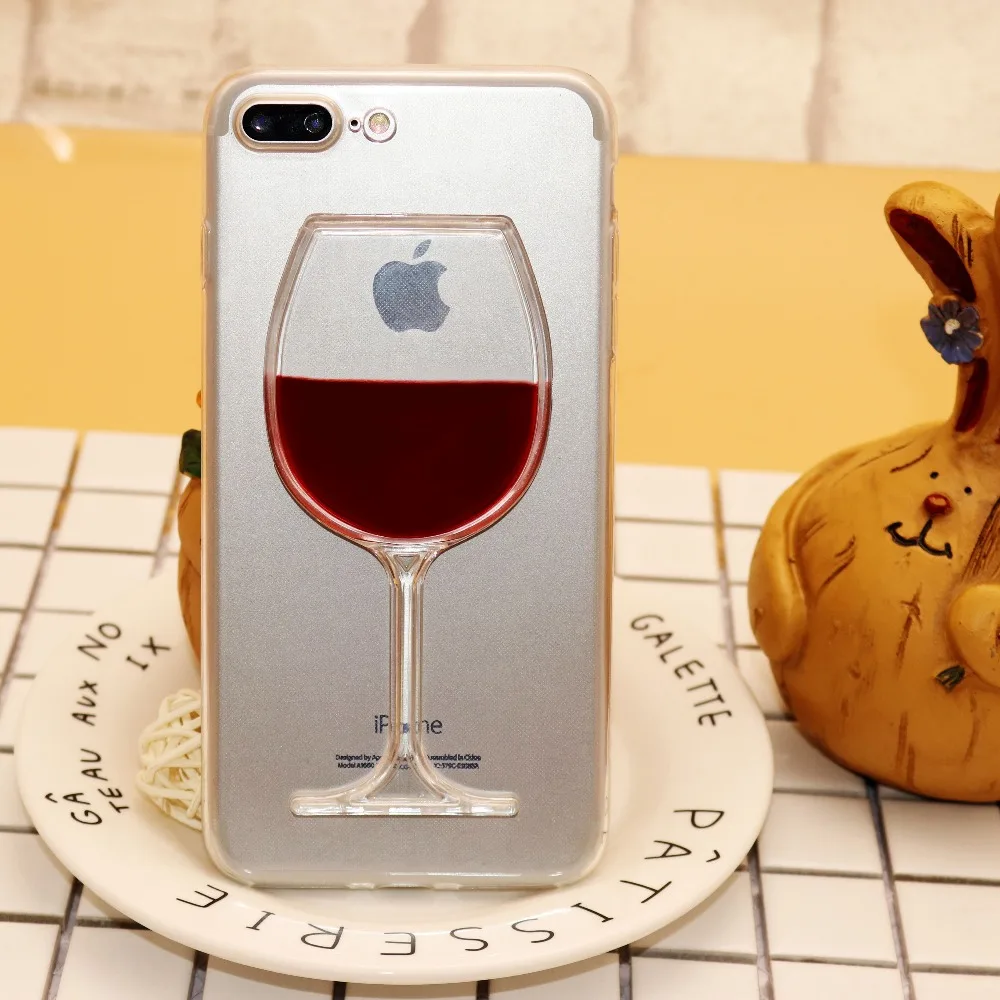 For iphone 7 case Hot red Wine Cup Liquid Quicksand Transparent Case For iPhone 6 6S 7 8 plus X 4 4S 5S SE Phone Case Back Cover
