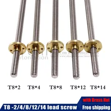 3D Drucker Trapez Stange Blei Schraube Gewinde 8mm T8 Blei 2/4/8/12/14mm Length100mm200mm300mm400mm500mm600mm mit Messing Mutter