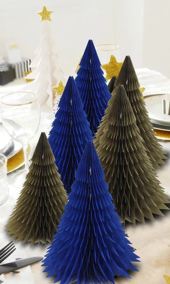 1 шт.(темно-синий, золотой) соты Рождественская елка украшения тканевая бумага деревья центральный стол центр для Рождественского украшения