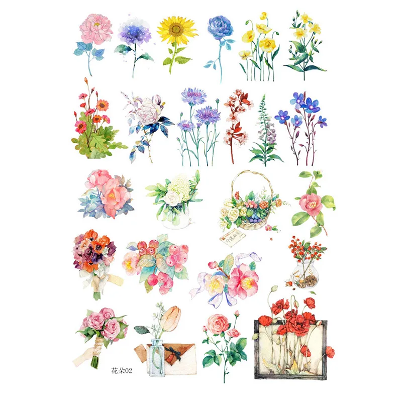 

Korean Stationery Beautiful A5 Hand Painted Flowers Notebook Pocket Sticker Album Decoration Diary Self-Adhesive Stickers