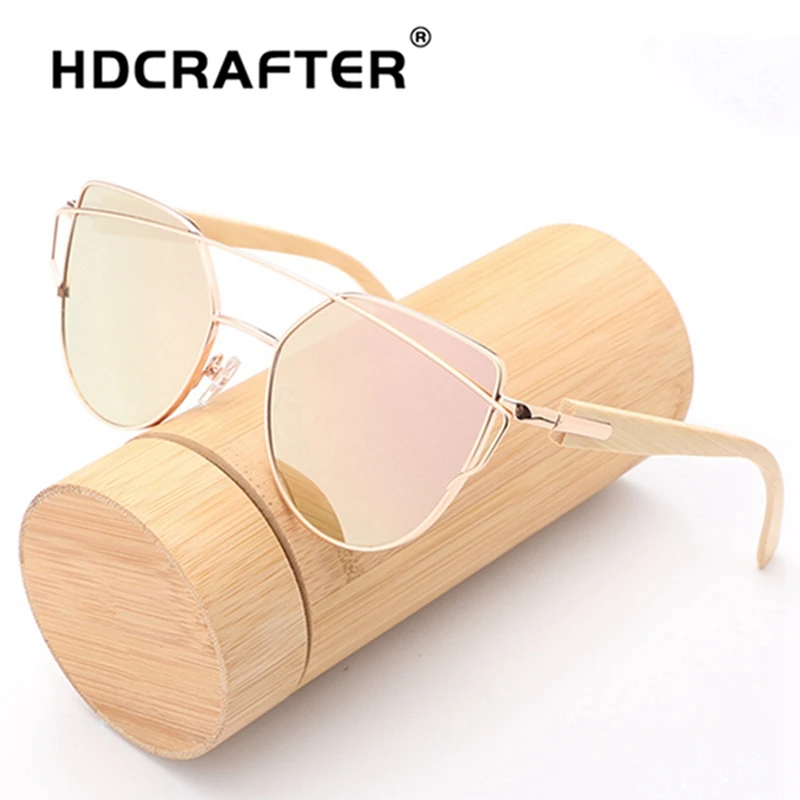 HDCRAFTER Cat Eye sunglasses women wood Bamboo ladies Sunglasses Fashion Mirror Sun glasses for Women Brand Designer female