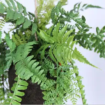 Artificial Plants Plastic Fern Green Leaf Hanging Ball Fern Bonsai