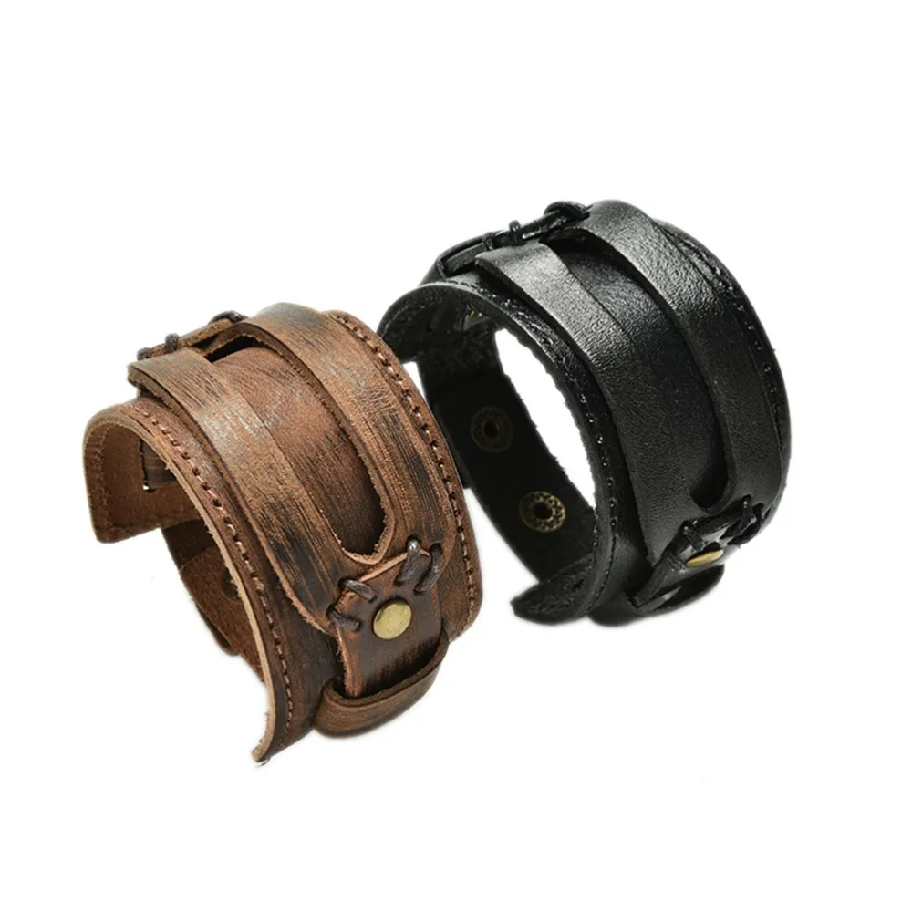 Черный и коричневый кожаный браслет с пряжкой из сплава Регулируемые Модные женские и мужские браслеты ювелирные изделия