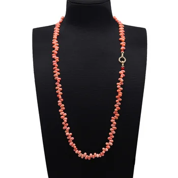

JYX 2019 vintage necklace 5*8.5mm Drop-shaped Pink Coral Pink Sea Bamboo Coral Opera Necklace women long necklaces fashion style