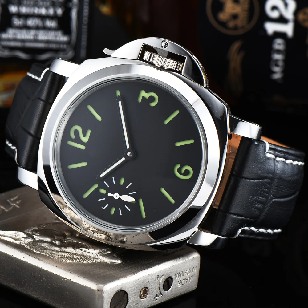 PARNIS 44 мм часы мужские модные часы с черным циферблатом нержавеющая сталь кожаный ремешок ручной Ветер механические часы P630-1