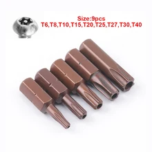 9 шт. 1/4 дюймов S2 сплав Сталь длиной 25 мм Магнитная отвертка бит Набор инструментов T6 T8 T10 T15 T20 T25 T27 T30 T40