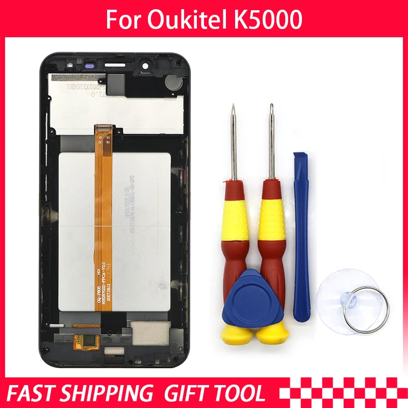 

New original Touch Screen LCD Display For Oukitel K5000 Digitizer Assembly With Frame Replacement Parts+Disassemble Tool