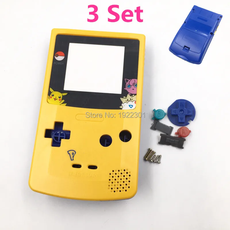 

3 Set For Gameboy Color Housing Shell Cover Case Replacement Yellow & Blue Color Limited Edition for GBC Pokemon Design