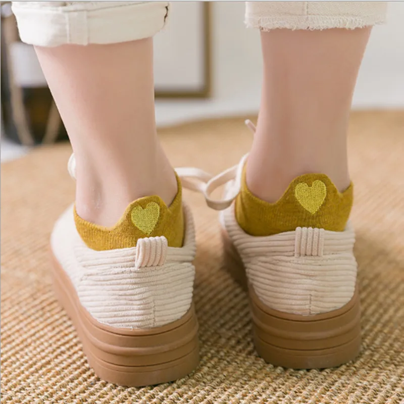 Модные женские носки; 1 пара носков до щиколотки; новые хлопковые носки для девочек с милым сердцем; повседневные женские носки