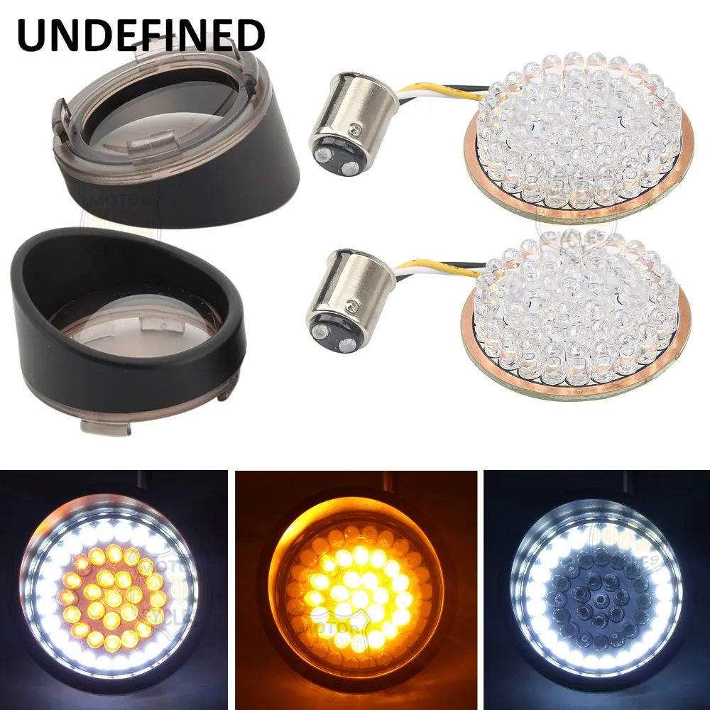 

2'' Bullet Amber White 1157 LED Front Turn Signal Indicator Light Inserts W/Lens Cover For Harley Touring Dyna Road King