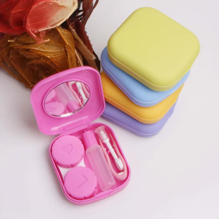 Популярный мини-чехол с квадратными контактными линзами, милый набор для путешествий для девочек, удобный для переноски зеркальный контейнер для женщин