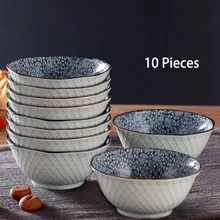 Jingdezhen Japanese-Style Ceramic Bowl Cutlery Sets Creative 10 PCS 5-Inch Bowl Rice Bowl Desserts Cake Salad Creative Bowl