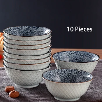 Jingdezhen Japanese Style Ceramic Bowl Cutlery Sets Creative 10 PCS 5 Inch Bowl Rice Bowl Desserts