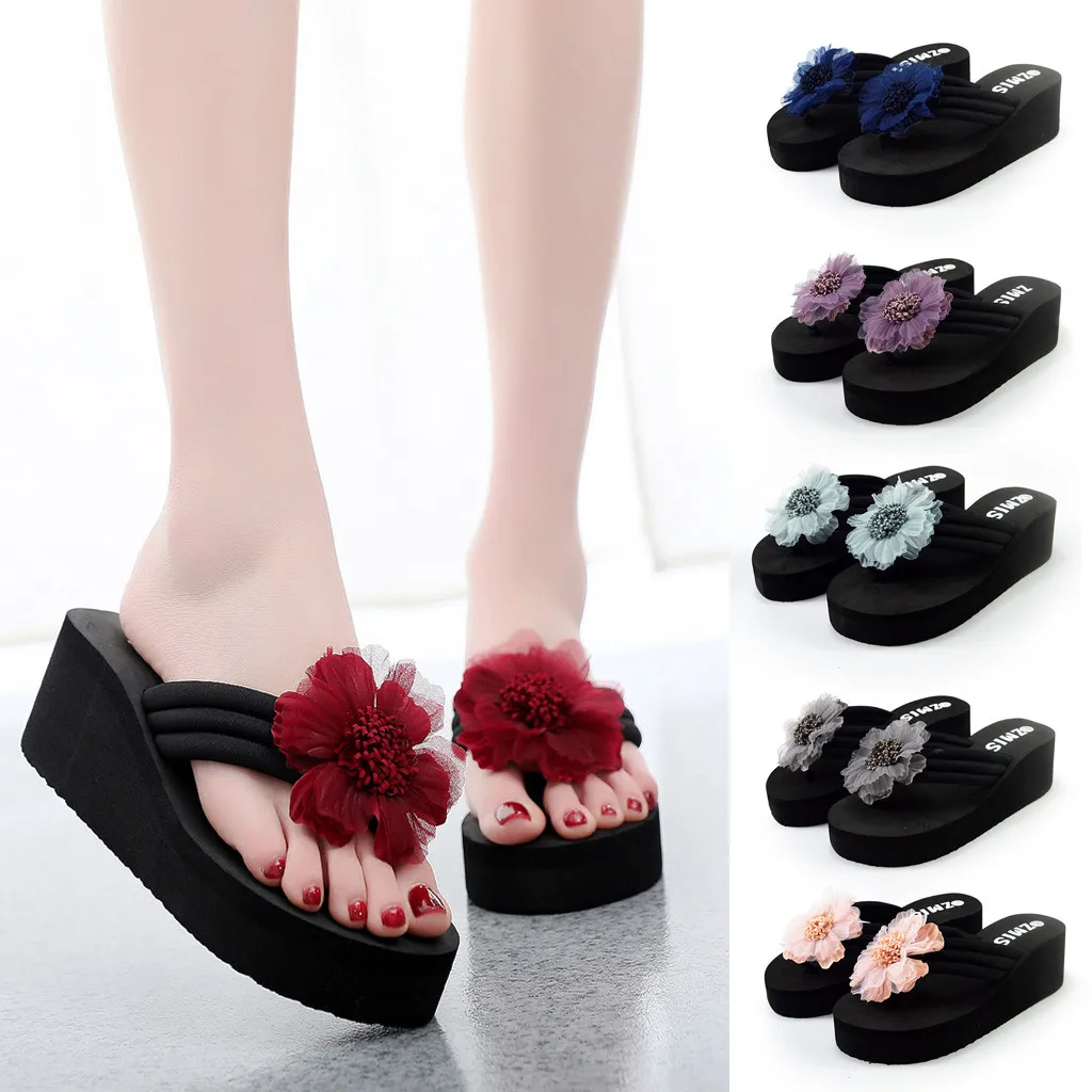 

Women's Slippers Summer Beach Casual Shoes Flower Home Wedges Beach Shoes Sandals Flip Flop Slipper High Heel Outdoor slides