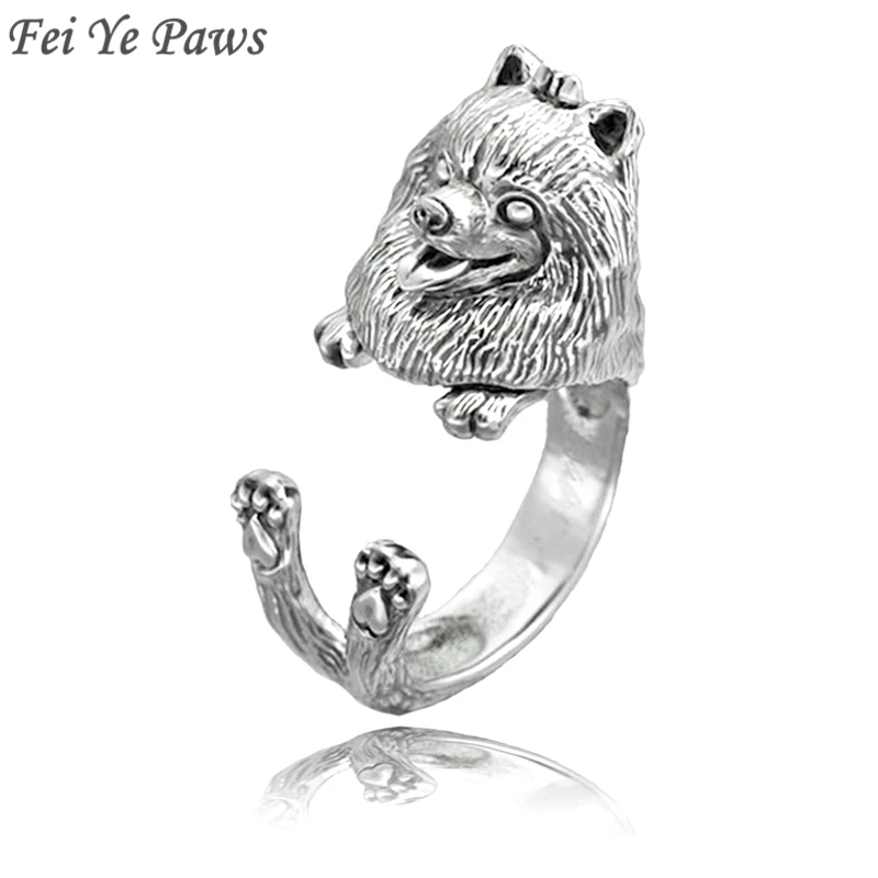 

Fei Ye Paws Pomeranian Dog Ring For Women German Spitz Klein Ring Boho Animal Finger Kncukles Ring Men Dog Lover Gift Box Packed