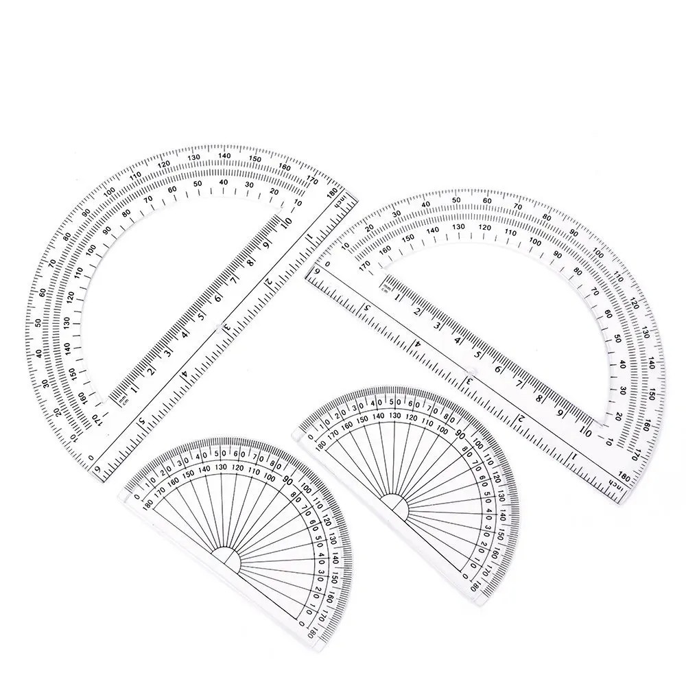 2+2 Pack Plastic Protractors 180 Degrees, 6 Inches and 4 Inch, Clearin