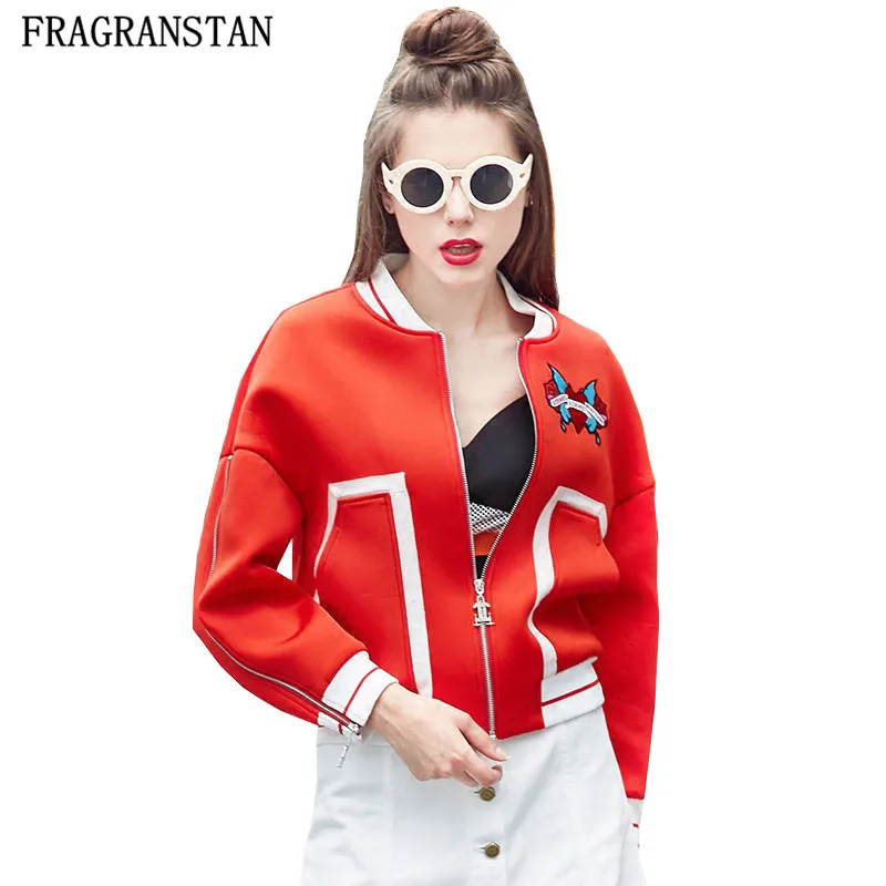 

Sale Hot New Fashion Women Spring Autumn Embroidery Jacket Patchwork Stand Collar Personality Loose Short Red Ladies Coats H210