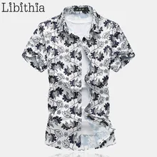Для мужчин хлопок, цветочный принт, тонкая, с коротким рукавом рубашки больших размеров 7XL плотно прилегающий мягкий ткань рубашки модной летней одежды с мужской G02