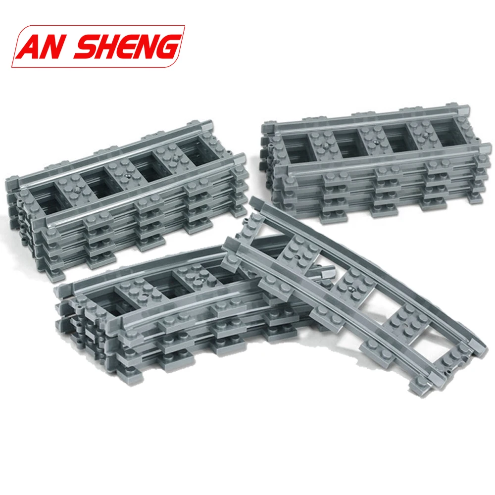 

New 10-100Pcs City Trains Train Track Rail Straight Curved Rails Building Blocks Set Bricks Model Kids Toys Compatible Legoes
