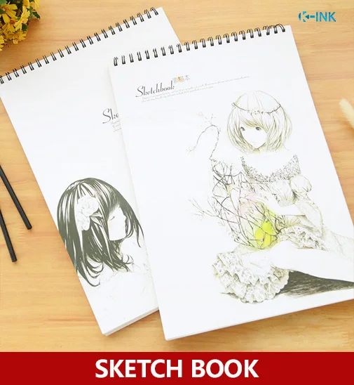 Cute Girls A4 Sketchbook , Kawaii Girl A4 Blank Notebook for Sketching