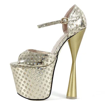 

ACILICI1905030 New Classic Bright Stage Shoe Women Waterproof Table Ultra High Heel Fish Beak Lacquer High Heels Sandals