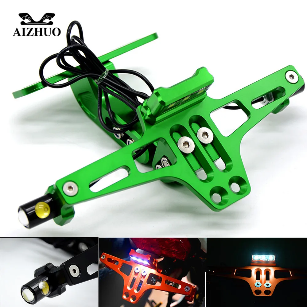 CNC Motorcycle Rear License Plates Holder Led Light Plate For KAWASAKI ZX-6R ZX-10R ZZR1400 Z750 Z750S NINJA 650R ER6F ER 6N