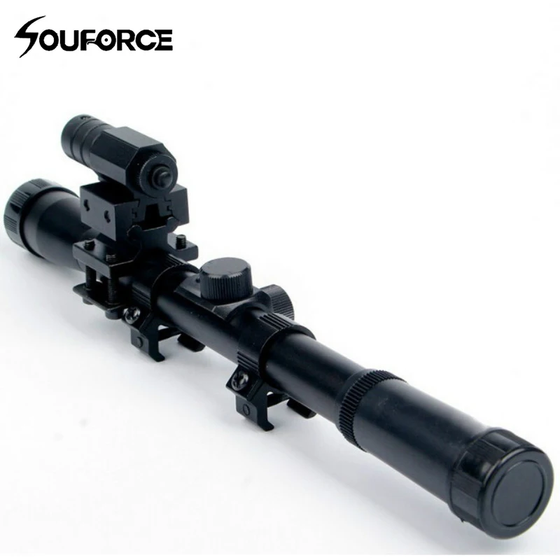 

4*20 Air Gun Optics Scope with Red Laser Sight Combo 11 mm Mount for 22 Caliber Airsoft Guns