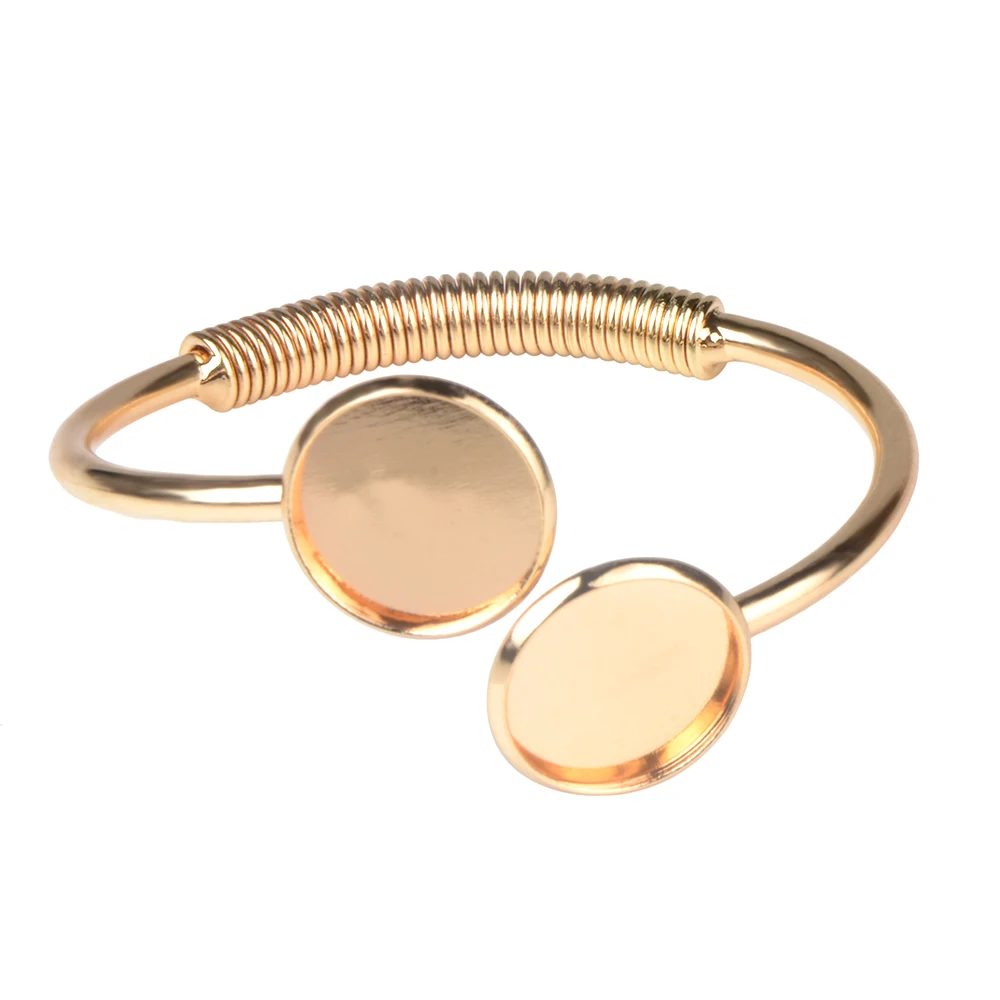 

LFPU 16MM Gold Plated Elastic Double Base Bangle Blank Cuff Bracelet & Bangle Tray Bezel Fit For Cabochons Jewelry Making