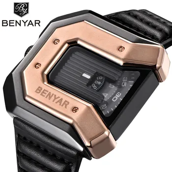 

BENYAR Brand New Creative Rotation Men Watch 2019 Casual Luxury Leather Quartz Sport Watches Waterproof 50M Relogio Masculino