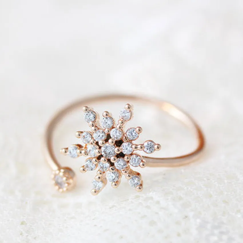 Cxwind Хрустальная Снежинка CZ Циркон кольцо Регулируемый кольца для женщин свадебный обручальный на палец модные ювелирные изделия