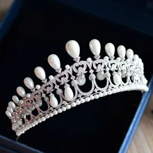 De gama alta de Calidad Superior Europeo Tamaño Natuer Perlas Novias AAA Cubic Zirconia Crown Tiara Accesorios Para el Cabello cintas para el Pelo Por la Noche