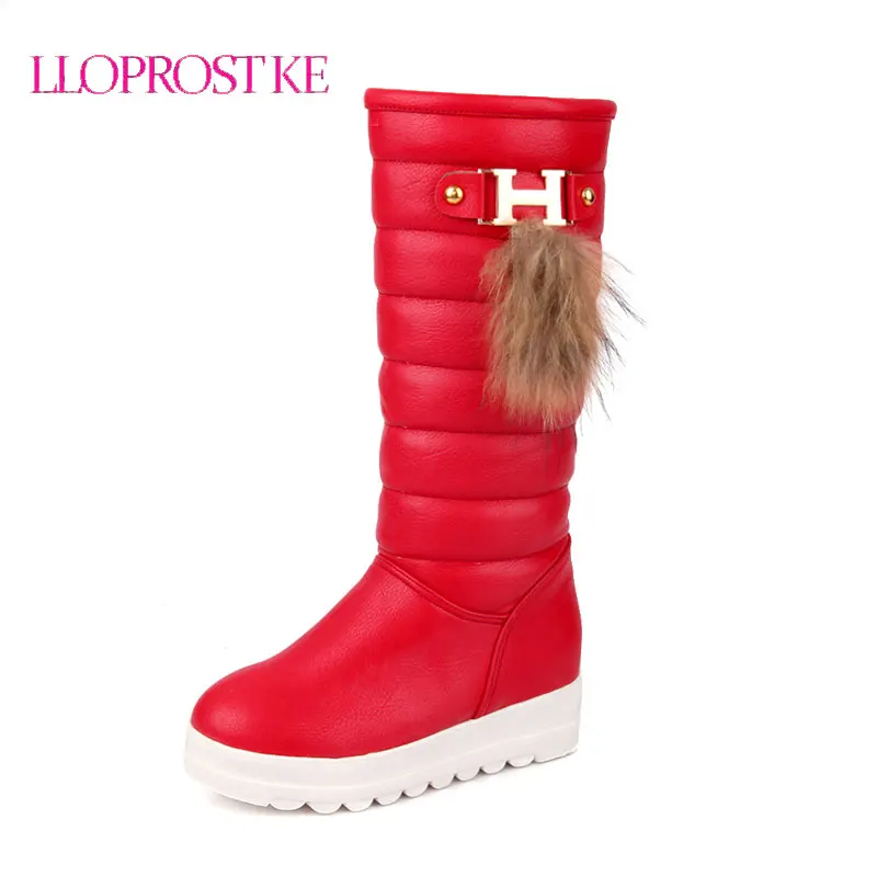 

LLOPROST KE Keep Warm mid Calf Boots Woman PU Fashion Snow Boots In Winter Height Increasing Half Boots Platform Shoes LYZ013