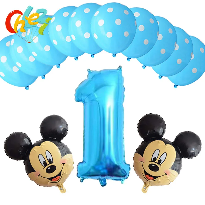 13 шт. Голубой комплект одежды для мальчиков для дня рождения надувные шары Mickey Мышь вечерние украшения номер От 1 до 3 лет baby shower гелия точка латексные детские игрушки Воздушные шары - Цвет: 1