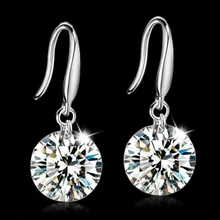 Real 925 Sterling Silver Jewelry Drop Earrings Cubic Zircon Created Diamond For Women Bridal Wedding Party