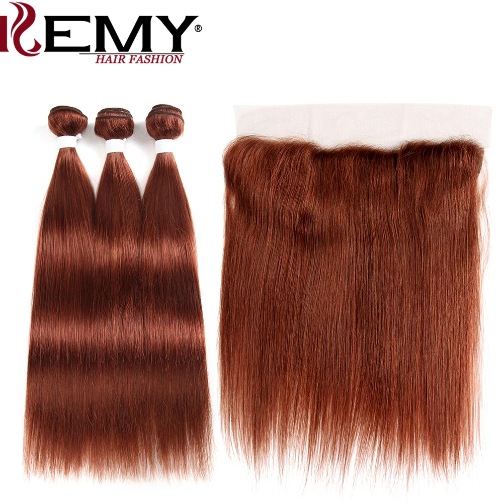 

Brazilian Straight Human Hair Bundles With Frontal 13*4 KEMY HAIR Pre-Colored 100% Human Hair Weaves Non-Remy Hair Extension