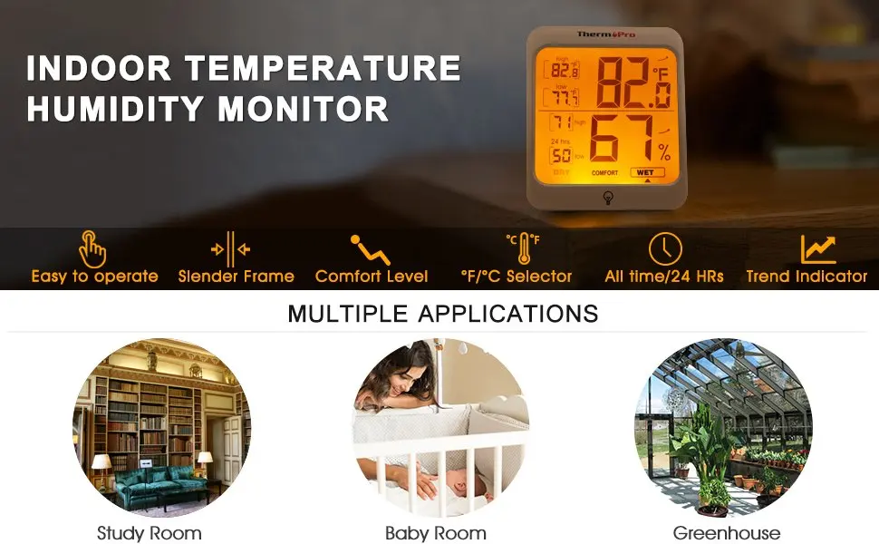 Термопро TP-53 цифровой Комнатный термометр Монитор влажности с сенсорной подсветкой