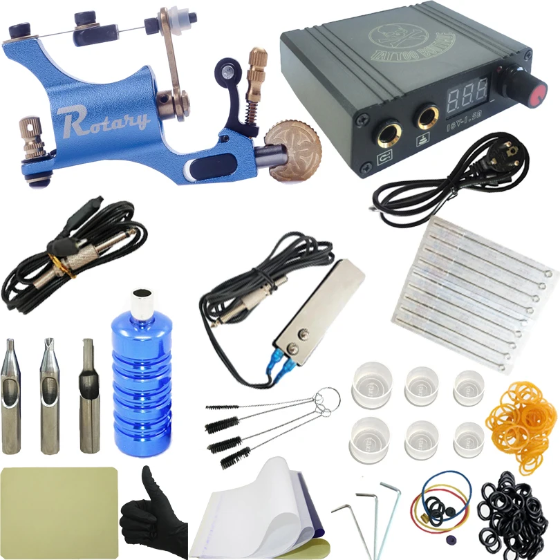 

High Quality Complete Tattoo Machine Kit Set Rotary Tattoo Machine Guns Power Supply Needles Grips Tips Footswitch For Body Art