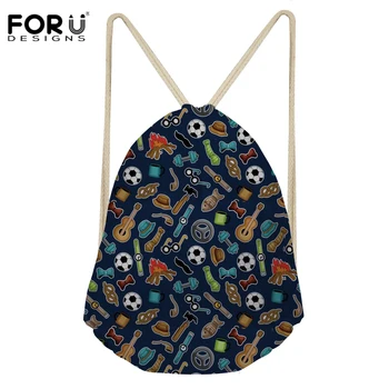 

FORUDESIGNS Drawstring Bagpack Women's Daypack Cute Foot ball Print School Students Storage Travel Backpack Girls Beach Rucksack