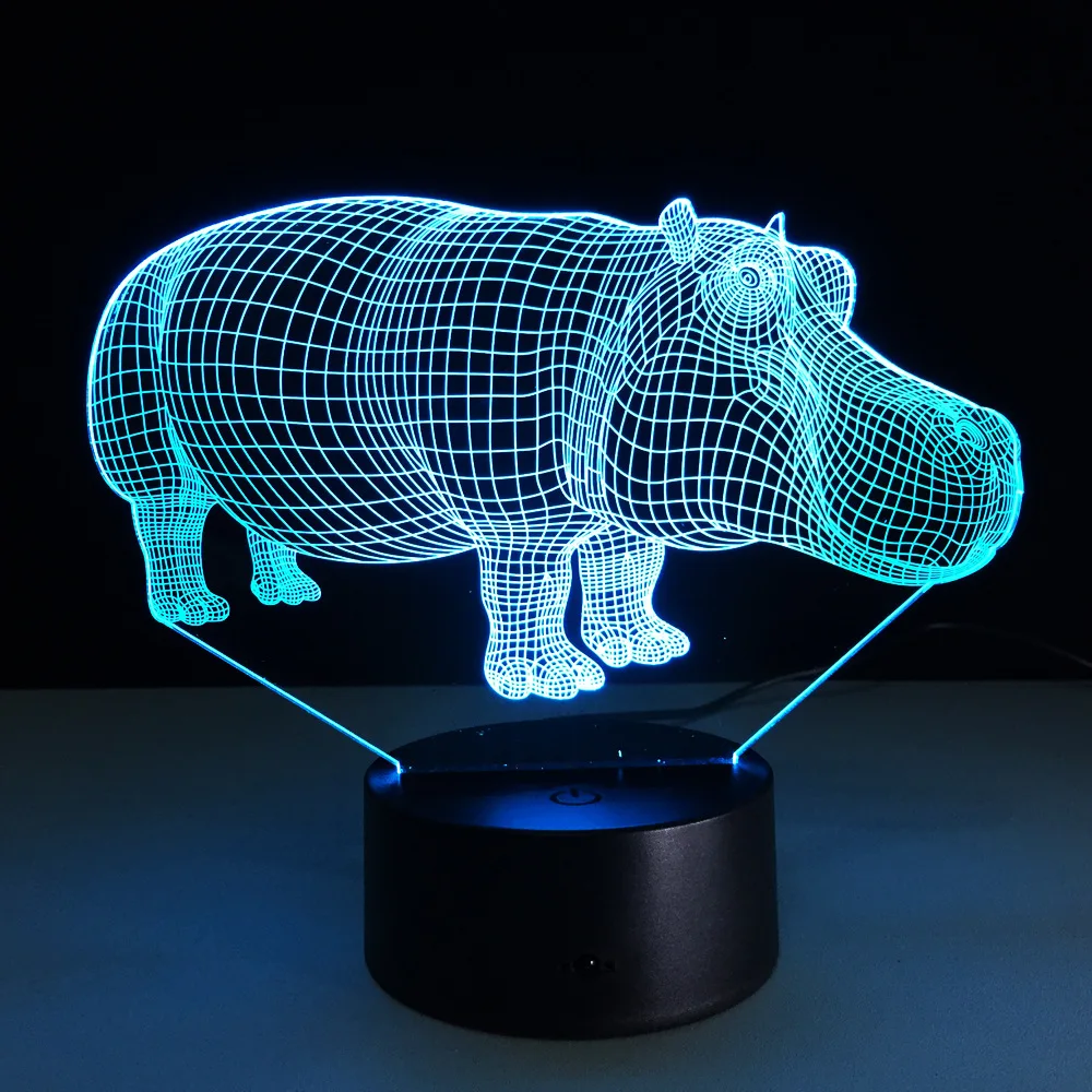 Ночник Hippopotamus 3D креативная электрическая Иллюзия 3d светодиодная лампа 7 цветов