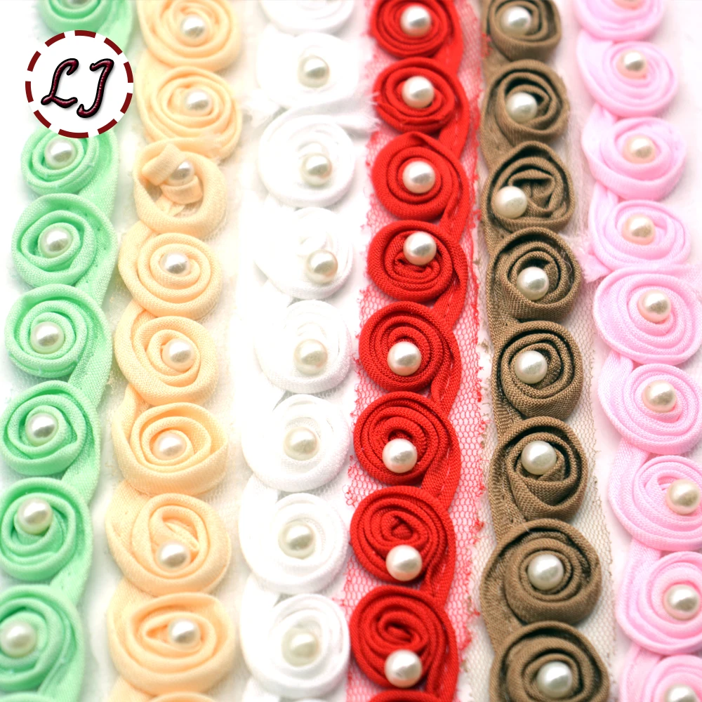 

New arrived 1 yard beads flower Lace Fabric Trim Ribbon Wedding Craft For Handicraft Home Party Decoration DIY garment accessory